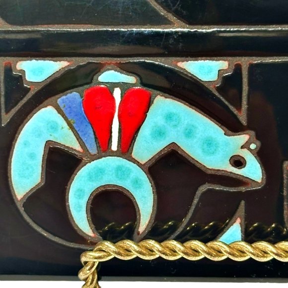 Vintage Cleo Teissedre Ceramic Tile Santa Fe Southwest Decor Bear Print 6x6 Inch - Picture 2 of 5